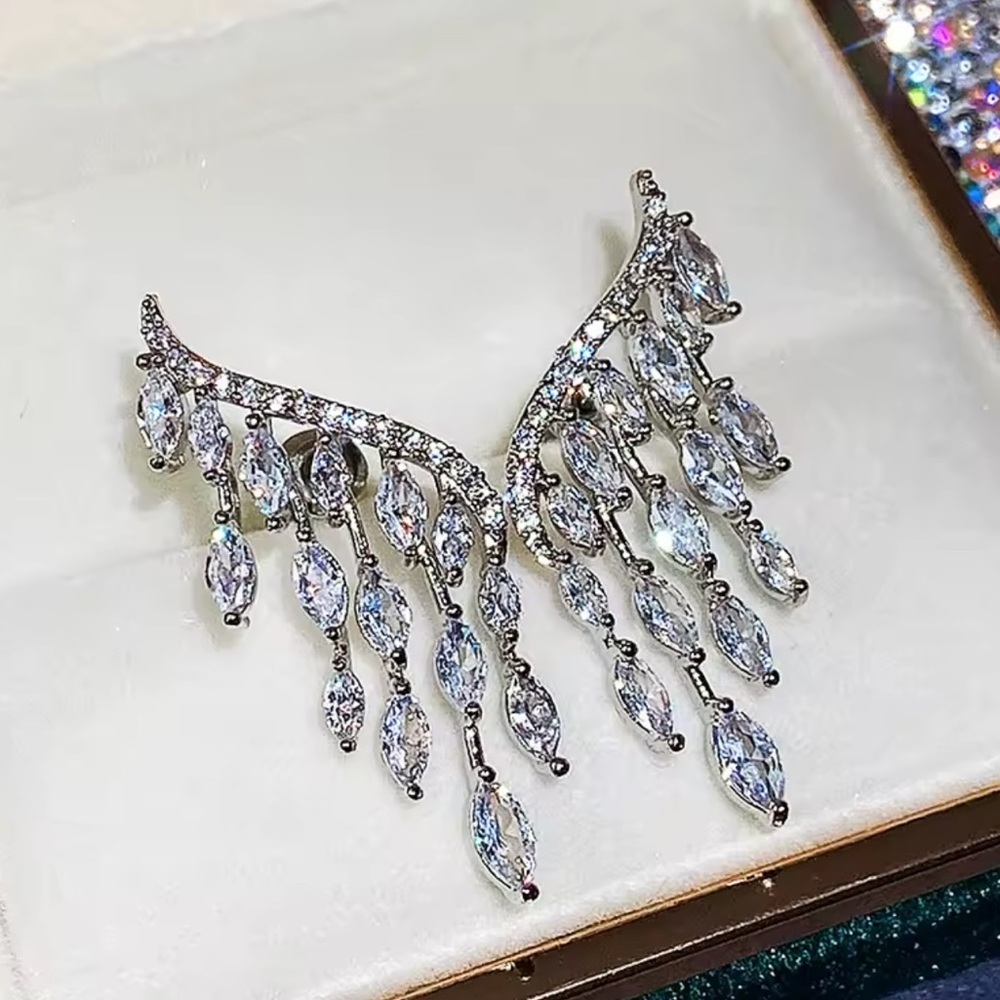Marquise Cut Crystal Waterfall Silver Earrings - Picture 5 of 8